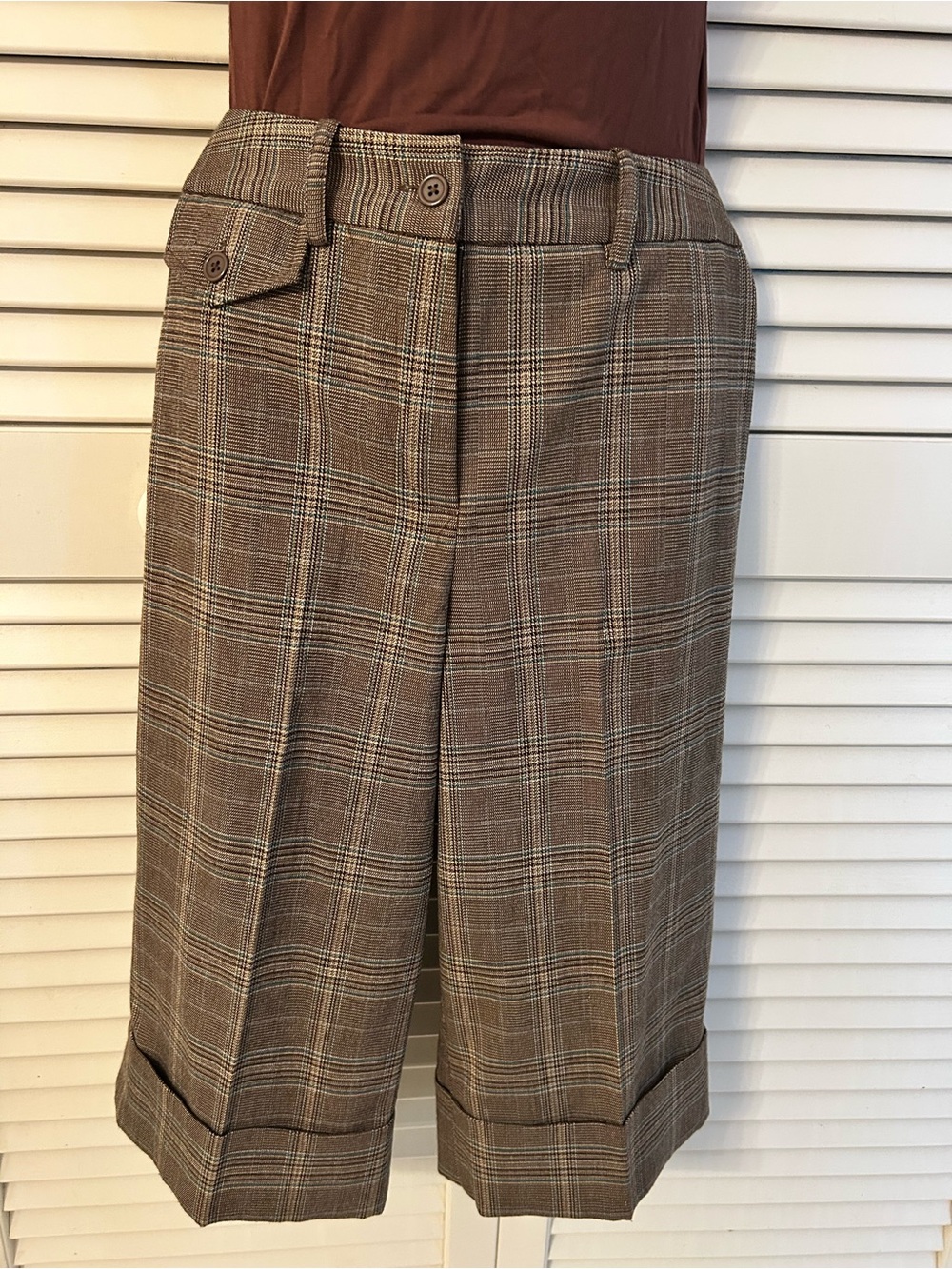Plaid Brown Midi Culottes - Picture 2 of 6